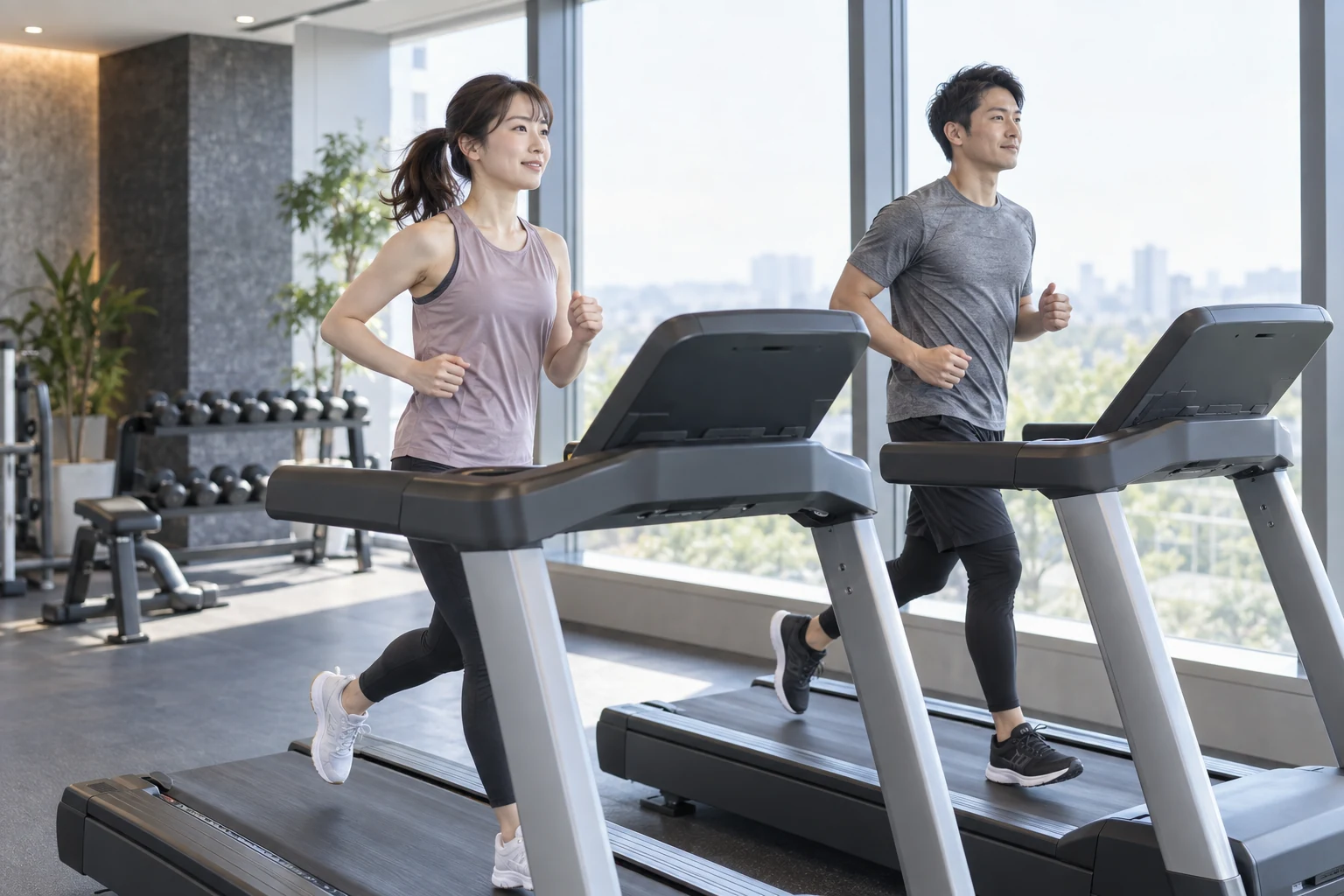 有酸素運動マシンでランニングをする人たちのイメージ