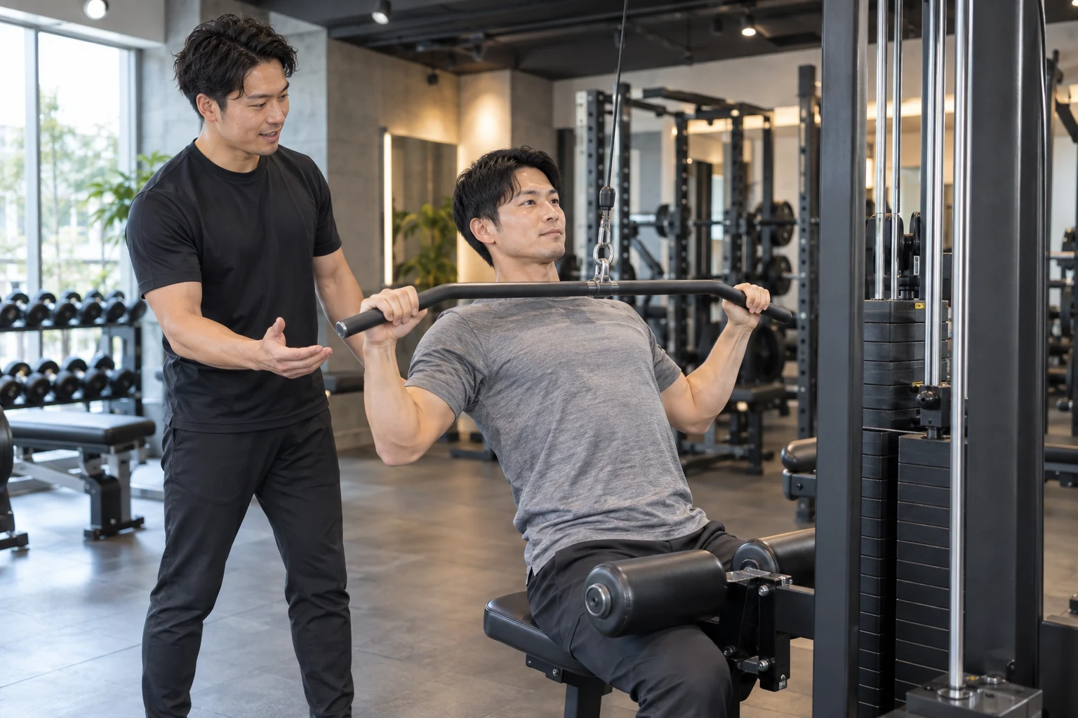 トレーナーの指導を受けてウエイトトレーニングを行うイメージ